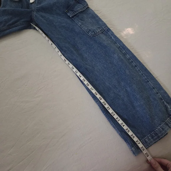 Gap High Rise Wide Leg Blue Denim Cargo Pants XS Womens Stretchy 26 Inch Waist - Picture 7 of 12